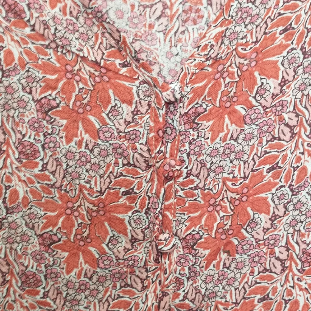 Anthropologie Orange Floral V-Neck Peasant Blouse - Picture 3 of 6